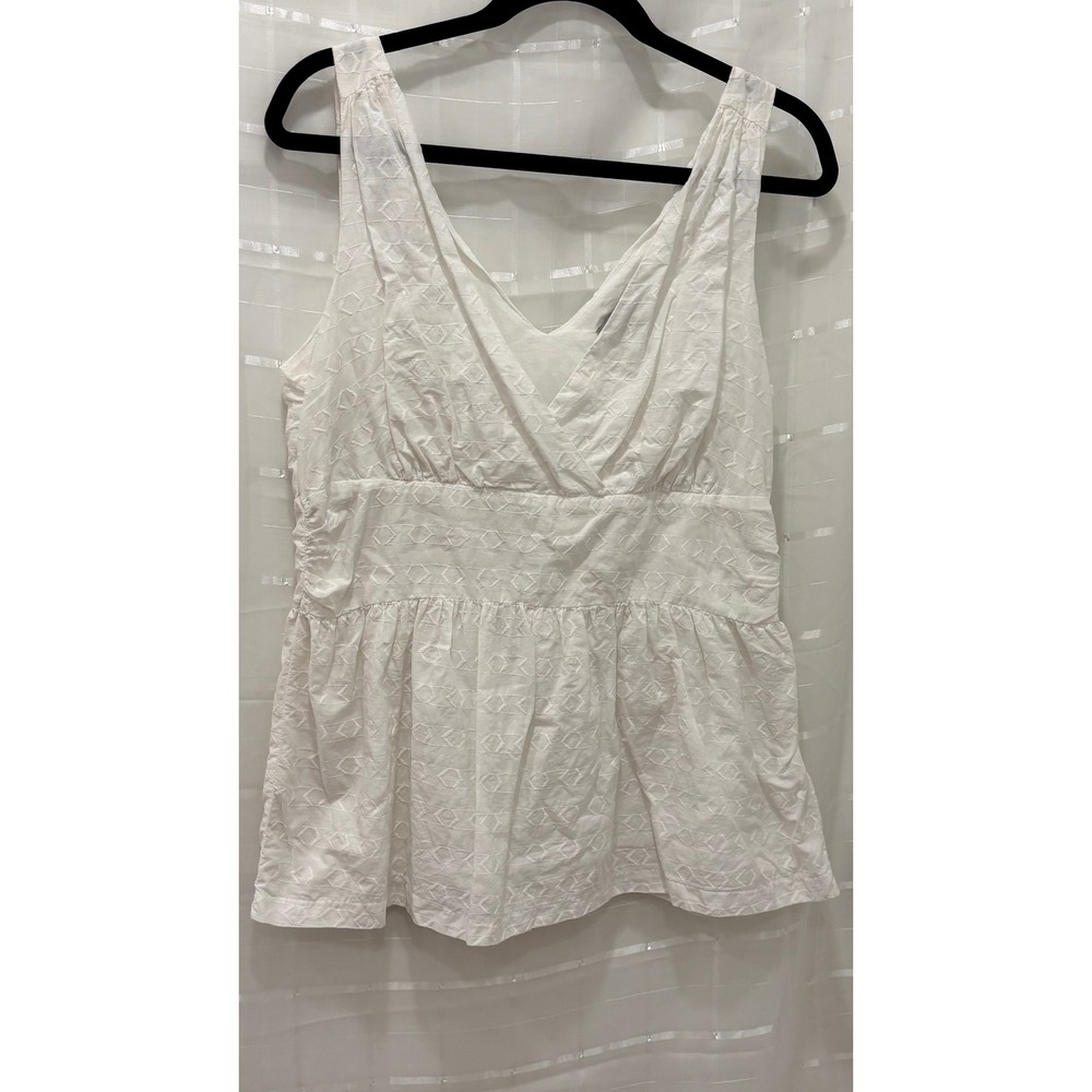 Merona White Cotton Eyelet Peplum Top Sleeveless V-Neck Empire Waist Large